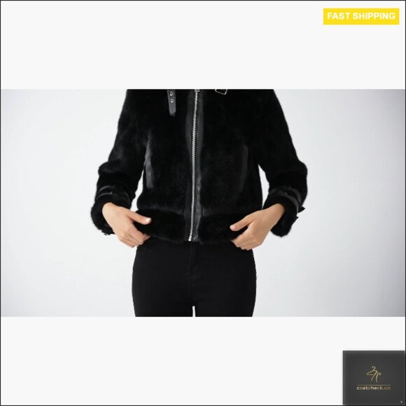 Faux Fur Cropped Jacket Belted Winter Coat Fuzzy Cuff Zipper Chic Warm - Picture 7 of 7